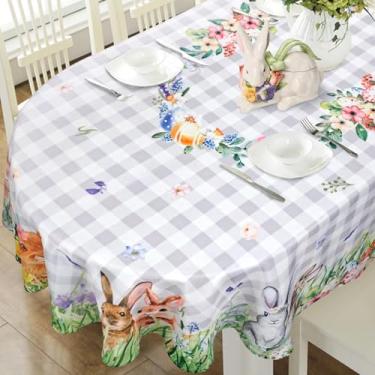 Imagem de uwdfnwuif Toalha de mesa oval de Páscoa, 152 x 213 cm, tecido impermeável, primavera, coelhinho da Páscoa, toalhas de mesa para ambientes internos e externos, cozinha, jantar