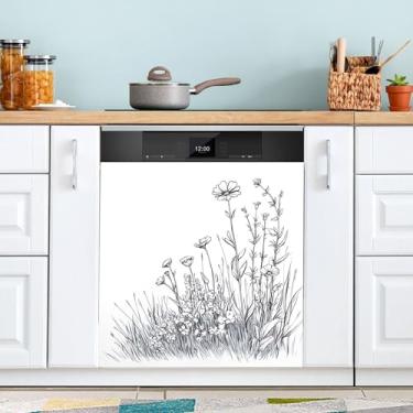 Imagem de SEHANY Capa magnética colorida de campo silvestre para lava-louças, adesivos magnéticos decorativos antiarranhões para painel de geladeira e lava-louças, decoração de flores de fazenda de cozinha