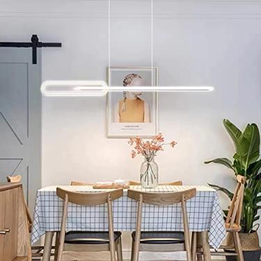 Imagem de Luminária pendente LED moderna para mesa de jantar, com intensidade regulável e controle remoto. Design de lustre com altura ajustável, ideal para sala de estar, cozinha e escritório (branca