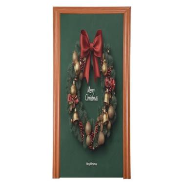 Imagem de SEHANY Capa de porta de sinos de guirlanda de Natal, decoração ao ar livre, tecido de alta elasticidade, capa de porta de Natal, faixa de Natal, capa de porta para porta da frente, festa festiva