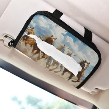 Imagem de SEHANY Suporte de lenços de carro Majestic Horse, caixa de lenços para carro, viseira solar, porta-guardanapos retangular, dispensador de máscara de carro, caixa de lenços de papel para automóveis