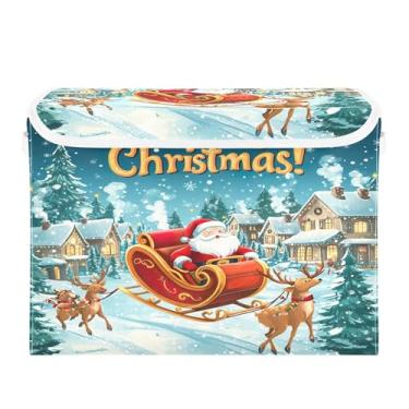 Imagem de SEHANY Linda caixa de armazenamento de Papai Noel de Natal com tampas e alças, organizador de cestas de armazenamento de tecido dobrável, caixas de armazenamento de cubos grandes para roupas, cobertor