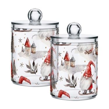 Imagem de xigua Pacote com 2 lindos suportes de Natal para bolas de algodão, cotonete – Frasco de plástico de boticário de armazenamento versátil transparente de 400 ml para banheiro e organização de