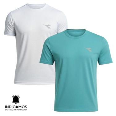 Imagem de Kit 2 Camisetas Diadora Small Logo Masculina - Branco e Azul Turquesa P-Masculino