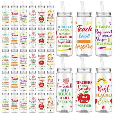 Imagem de Copo Ziliny Thank You de 420 ml com tampa e canudo para professores, 3