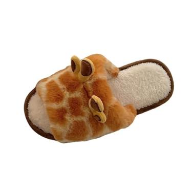 Imagem de Pantufas femininas de inverno quente em casa com desenho de girafa de lã, Laranja, 34