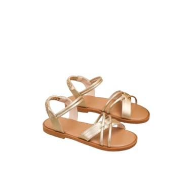 Imagem de GORGLITTER Sandálias femininas cruzadas com tiras abertas no tornozelo, tira no tornozelo, sandálias rasteiras fofas para vestido de verão, Dourado, 16