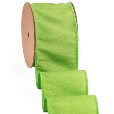 Imagem de LaRibbons Fita verde com fio 6 cm x 10 metros, verde limão Dupioni Spring Craft Ribbon com borda com fio para Páscoa, embrulho de presente, arranjos florais, grinaldas, laços e decorações DIY