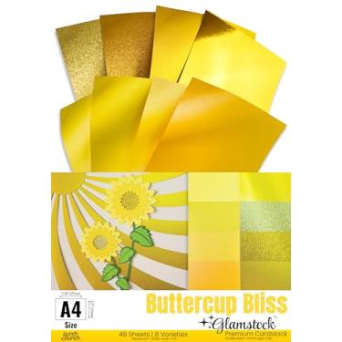 Imagem de Punch Bunch Buttercup Bliss Glamstock – Livro de cartolina amarelo premium com papéis perolados, cetim, alumínio e glitter, 48 páginas, tamanho A4, para álbuns, artesanato e convites