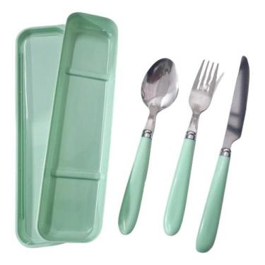 Imagem de Jogo Talher 3 Peças Inox Estojo Garfo Faca Colher Marmita - NoBrand, V