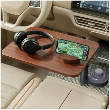 Imagem de Duryeo Mesa de bandeja de carro e mesa de laptop de carro, montagem de laptop de madeira giratória de 360° com altura ajustável, bandeja de volante, mesa de suporte de copo, compatível com Tesla e a