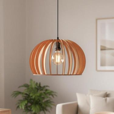 Imagem de Lustre Luminária Teto Grande Pendente Bola De Madeira Decoração Sala D