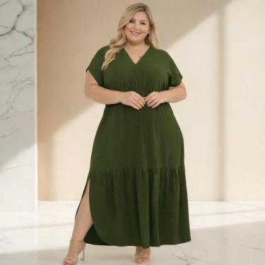 Imagem de Vestido Plus Size Com Lastéx Longo Elegante E Soltinho  Moda Feminina 
