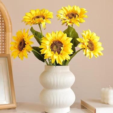 Imagem de 10 buquê de girassol, 43 cm de altura, girassóis artificiais e flor de sol de seda para decoração de mesa de casa (amarelo)
