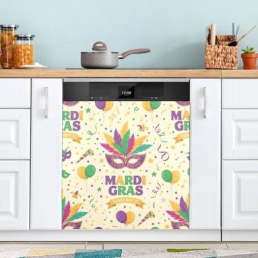 Imagem de ATTX Máscara Mardi Gras capa magnética para lava-louças | Adesivo decorativo de eletrodomésticos de 58 x 66 cm para armários domésticos e eletrodomésticos (240)