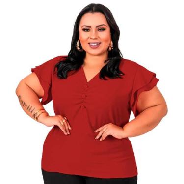 Imagem de Blusa Feminina Plus Size Tamanho Grande Com Botão Encapado e Decote em