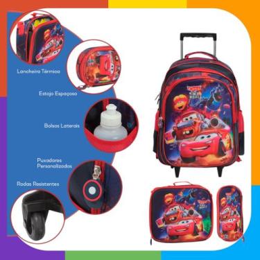 Imagem de Kit Mochila Infantil Carros Rodinha Relâmpago McQueen Tam G - Plike