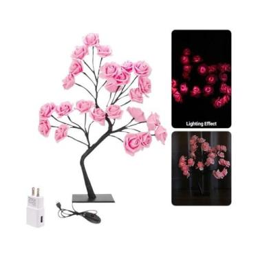 Imagem de Luminária De Mesa USB 24 LEDs Árvore Rosa Azul Luz Noturna Decoração D