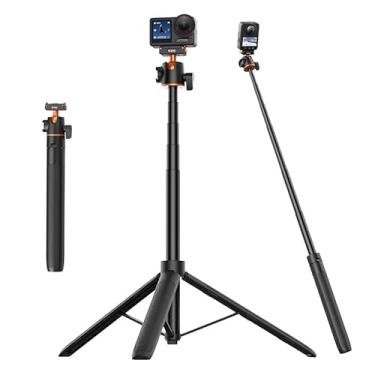 Imagem de VRIG Tripé de bastão de selfie para câmera de ação de 139.7 cm para DJI Osmo Action 5 Pro/4/3, adaptador magnético de liberação rápida, cabeça esférica de 360° e suporte de sapata fria, haste