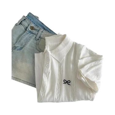 Imagem de Camisa Polo Slim Feminina De Verão Moda Coreana Camiseta De Manga Curt