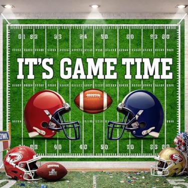 Imagem de BlissYard Decoração de fundo de festa de dia de jogo de futebol, 2,4 x 1,8 m, cenário de fotos esportivas, fundo de faixa de tempo de jogo, para festa de futebol, cabine fotográfica, evento