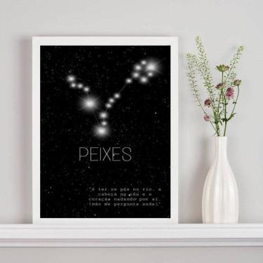 Imagem de Quadro Decorativo Signo Peixes 45x34cm - Vidro e Moldura Branca