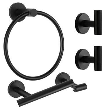 Imagem de CozyTower Suporte de parede preto fosco para recarga rápida, suporte de papel higiênico, aço inoxidável SUS304, suporte de rolo giratório de papel higiênico, suporte de toalha de mão, gancho de parede