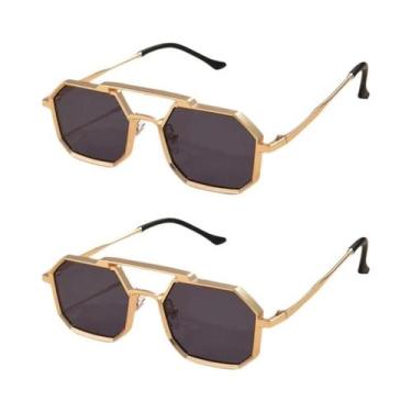 Imagem de Óculos De Sol Unissex Com Armação Grande, Dupla Viga, Metal, Poligonal