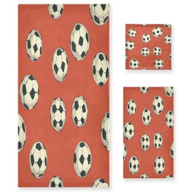 Imagem de xigua Conjunto de toalhas de banheiro com bolas de futebol absorvente macio 3 peças toalha de banho toalha de mão toalhas decorativas para banheiro, academia, hotel, praia, piscina