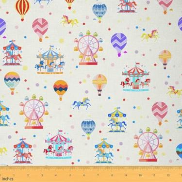 Imagem de Tecido decorativo de parque de diversões por jarda, tema de carrossel de roda gigante, arte faça você mesmo ao ar livre, tecido impermeável, estofamento de balão de ar quente e detalhes para casa, 1