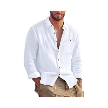 Imagem de Camisa Casual Masculina De Algodão E Linho De Manga Longa Para O Outon