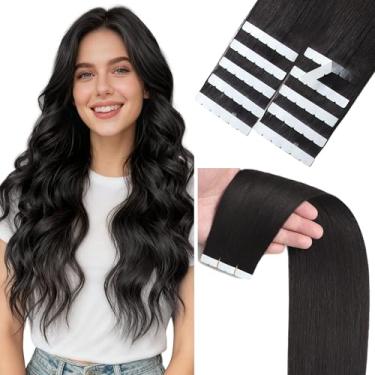 Imagem de Lacer Extensões de cabelo humano com mini fita adesiva preta natural de 40 cm, 10 peças, corte de 40 gramas para caber em linha reta, mini trama de pele, cabelo real para meninas