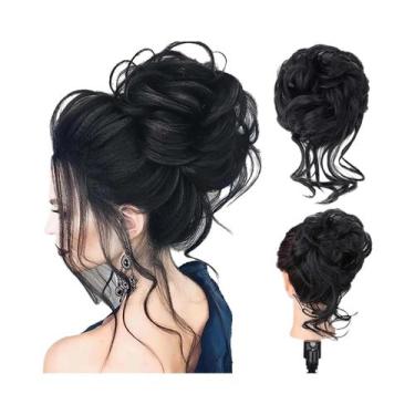 Imagem de Aplique De Cabelo Sintético Cacheado Para Coque Desgrenhado Com Elásti