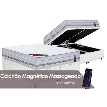Imagem de Cama Box Baú Queen: Colchão C/Vibro Massagem Castor Molas Gold Star+Base White(158X198)