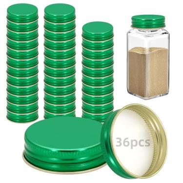 Imagem de 36 tampas de potes de ferro para potes quadrados de 113 g e 170 g reutilizáveis latas herméticas de armazenamento de especiarias para cozinha de boa vedação (verde)