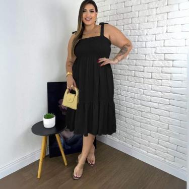 Imagem de Vestido Feminino Midi Plus Size Fresquinho Moda Verão Alça Ajustável -