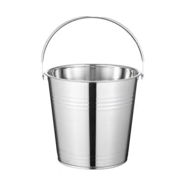 Imagem de EWUROI Balde de gelo de aço inoxidável Balde redondo brilhante Balde de água Balde de cerveja champanhe