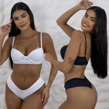 Imagem de Kit 2 Conjuntos Lingerie básico com calcinha fio duplo Microfibra Dia 