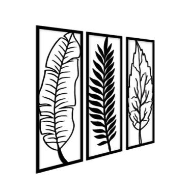 Imagem de Conjunto 3 quadros alto relevo folhas 32x37cm decorativo - Decoraset