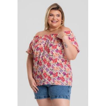 Imagem de Blusa Ciganinha Ombro a Ombro Sublimada Detalhe Botão Frente - Serena,