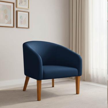 Imagem de Poltrona Sala Decorativa Stella Pé Madeira Trapézio Castanho Suede Azul Marinho D03 - D'Rossi