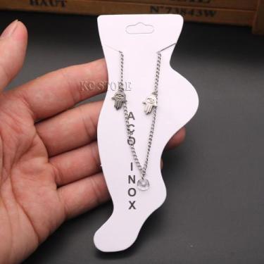 Imagem de tornozeleira BANHADA feminina MÃO FATIMA em aço inox pode molhar pedra