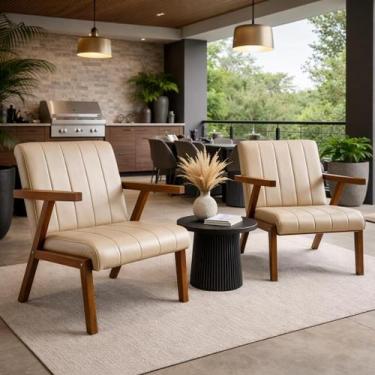 Imagem de Kit 2 Poltronas Serena Pés Madeira Maciça Para Sala De Estar Ou TV Tec