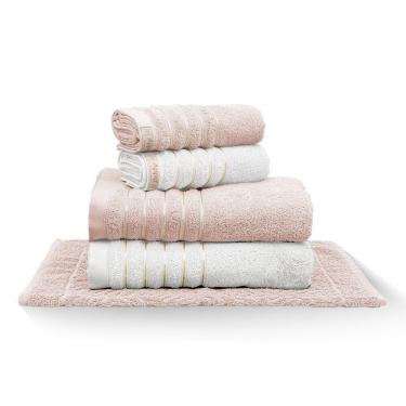 Imagem de Jogo De Toalha Banhão Golden 5 Peças Gramatura 500 Rosa Gloss/branca