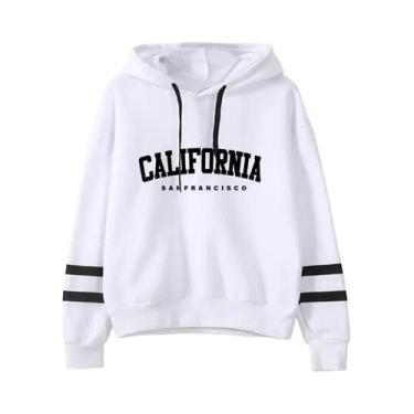 Imagem de Conjunto De Moletom Casual Feminino Com Listras, Blusa Com Capuz E Cal