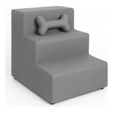 Imagem de Escada Escadinha para Pet 3 Degraus com Osso cor Cinza Veludo Liberty 