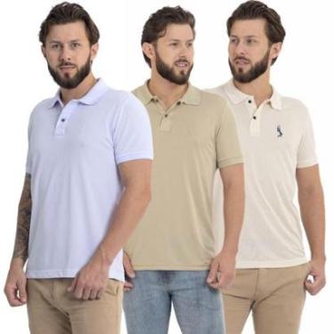 Imagem de Kit 3 Camisa Polo Masculina Piquet Casual Trabalho-Masculino