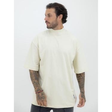 Imagem de Camisa Oversized Masculina Over Gola Alta Estampada Mangona Streetwear Algodão Premium Creme-Masculino