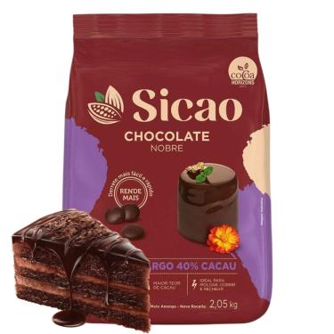 Imagem de Gotas de Chocolate Nobre Para Confeitaria Meio Amargo 40% Cacau 2KG Profissional Sicao