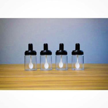 Imagem de Porta Temperos Condimentos 4 Potes Colher Tampa Cozinha